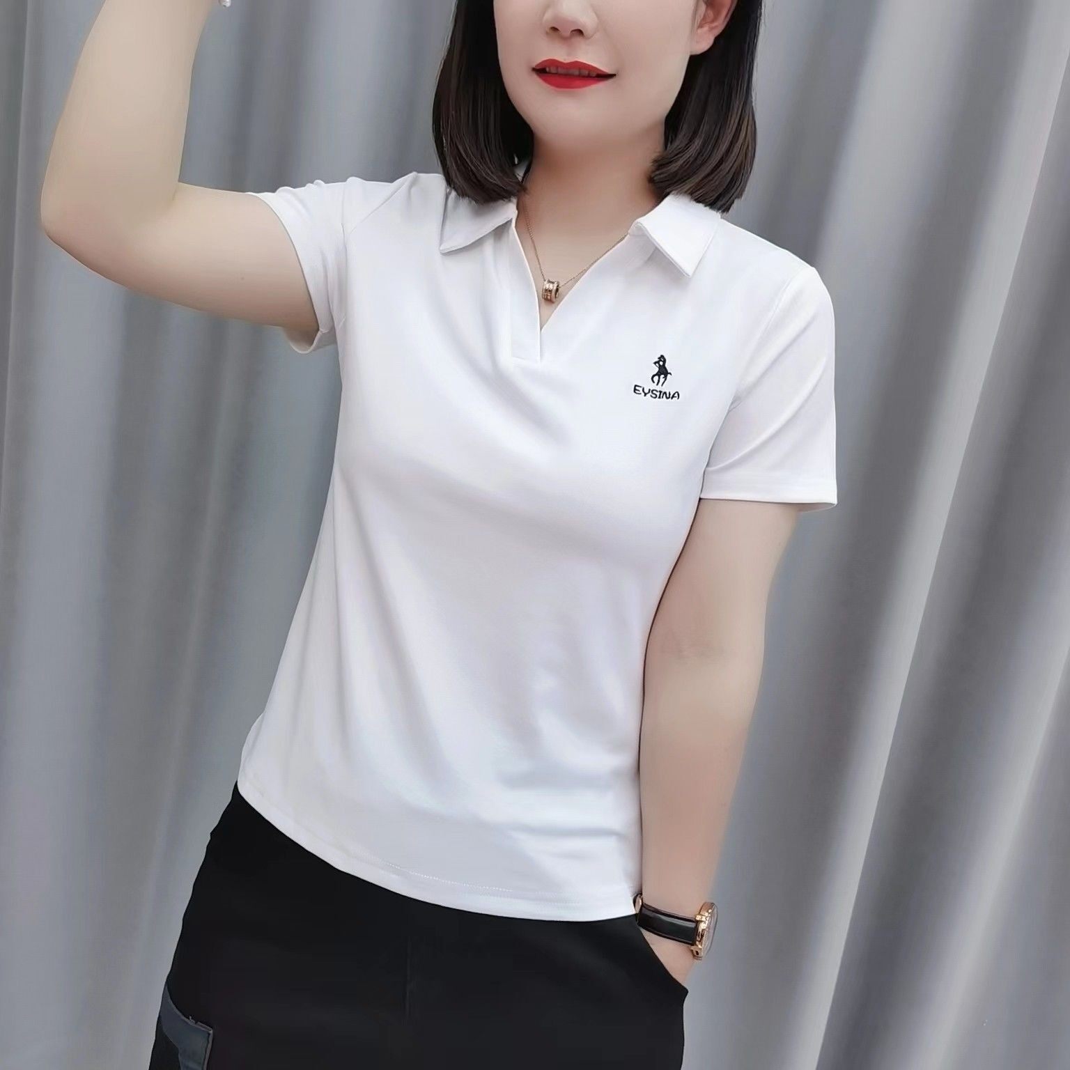 洋气纯色短袖t恤女夏装2026新款简约时髦大码通勤中年纯色T恤衫