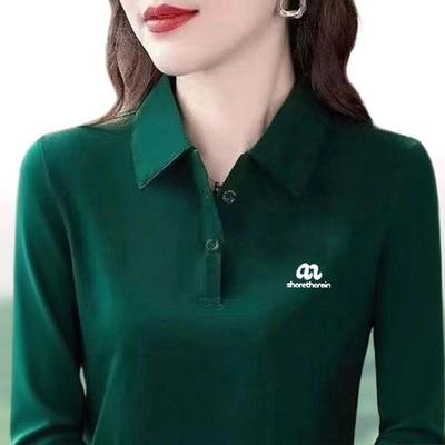 【芭拉婷】POLO新款女士长袖衫内洋气T恤翻领打底显瘦搭减龄大码