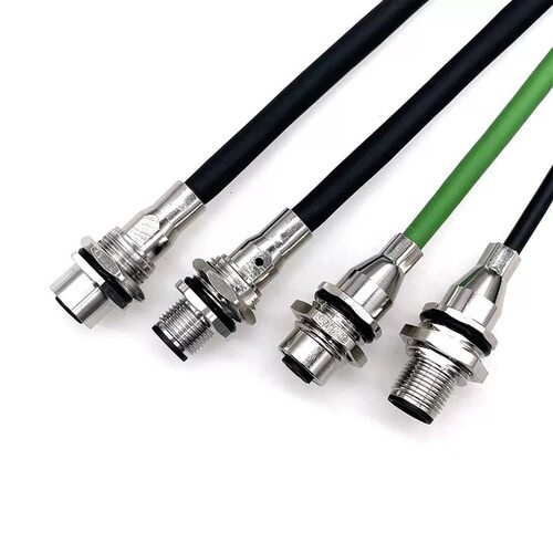 M12法兰面板固定安装穿版底座屏蔽航空插头插座4芯5芯8p12p连接器