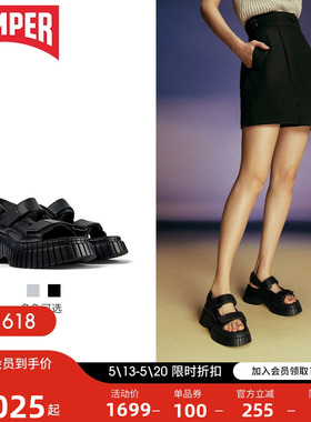 Camper看步女鞋BCN新款夏季厚底凉鞋女外穿魔术贴黑色休闲松糕鞋