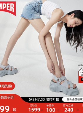 Camper看步女鞋BCN新款交叉魔术贴厚底凉鞋女夏季轻便户外松糕鞋