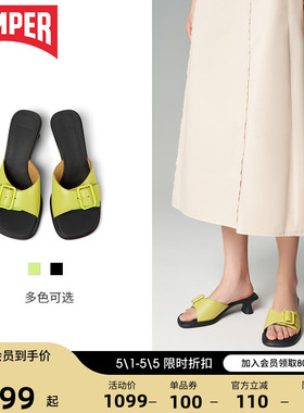 Camper看步女鞋Dina新款复古通勤高跟鞋扣带粗跟气质百搭休闲拖鞋