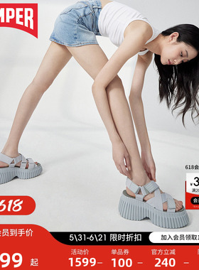 Camper看步女鞋BCN新款交叉魔术贴厚底凉鞋女夏季轻便户外松糕鞋