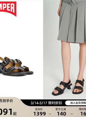 Camper看步女鞋Dina新款夏季粗跟凉鞋女厚底法式真皮高跟鞋
