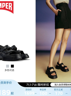 Camper看步女鞋BCN新款夏季厚底凉鞋女外穿魔术贴黑色休闲松糕鞋