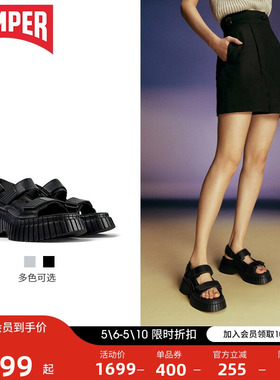 Camper看步女鞋BCN新款夏季厚底凉鞋女外穿魔术贴黑色休闲松糕鞋