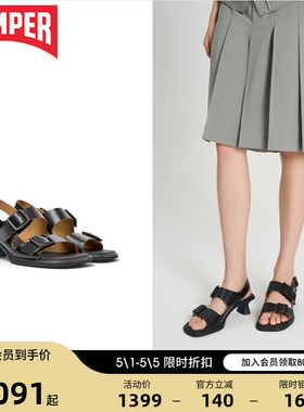 Camper看步女鞋Dina新款夏季粗跟凉鞋女厚底法式真皮高跟鞋