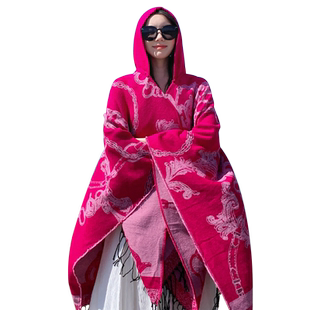 女款百搭披风斗篷一体连帽披肩新疆西藏开车旅游围巾外搭拍照1016