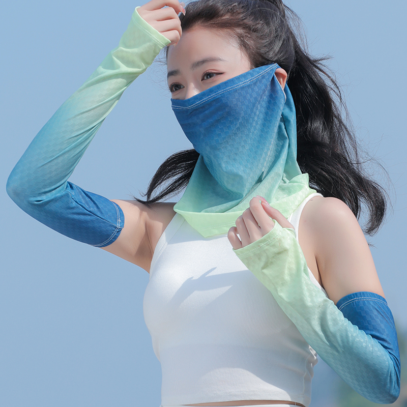 戶外旅行防曬面罩女款冰絲袖套