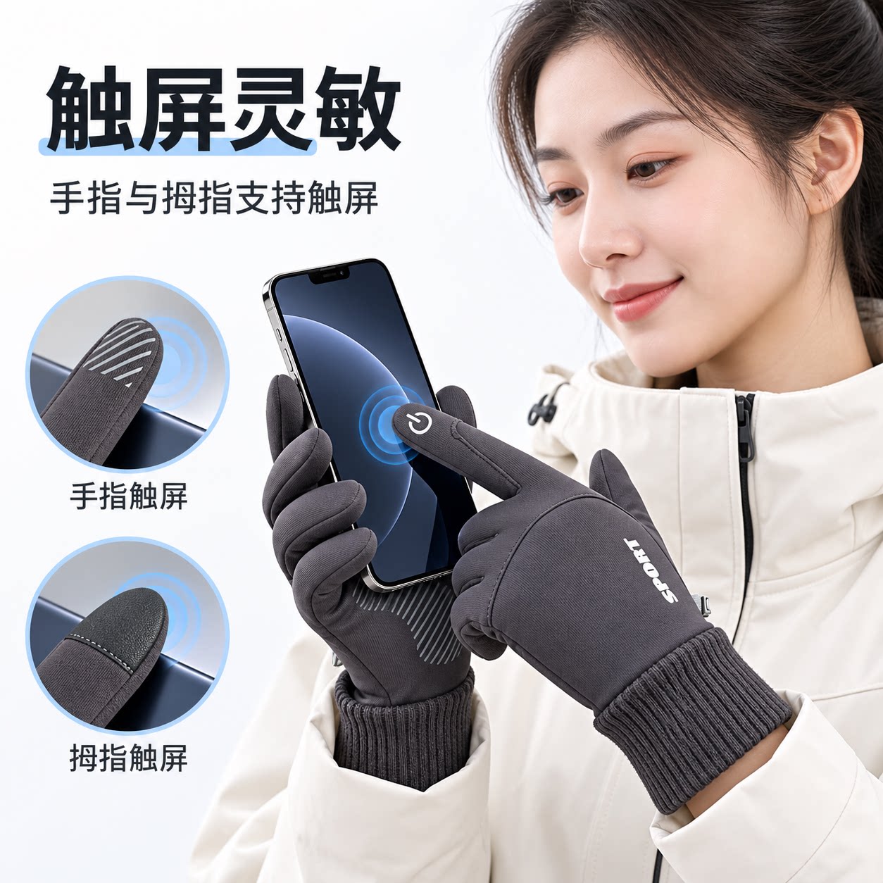 新款户外登山手套秋冬季保暖全指
