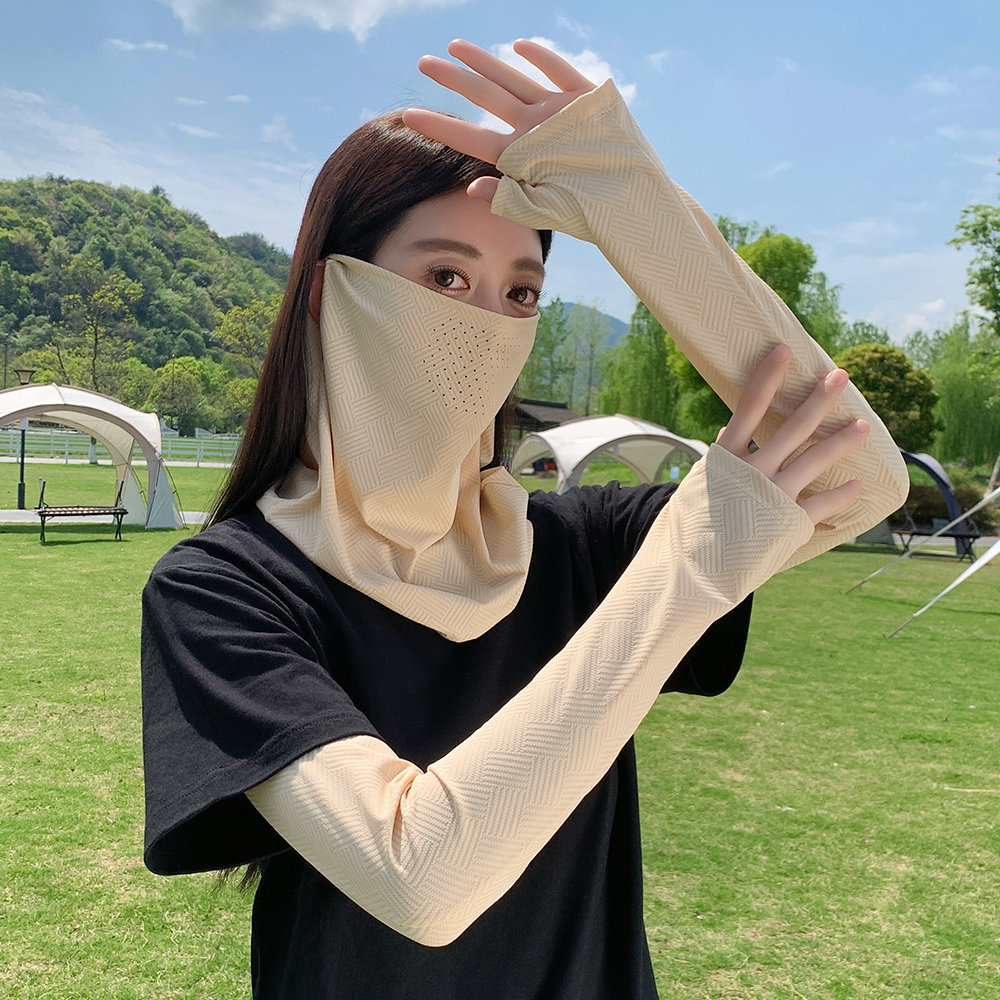 防晒面罩女新款夏季冷感头巾全脸护颈挂耳口罩骑行遮阳脖套手袖