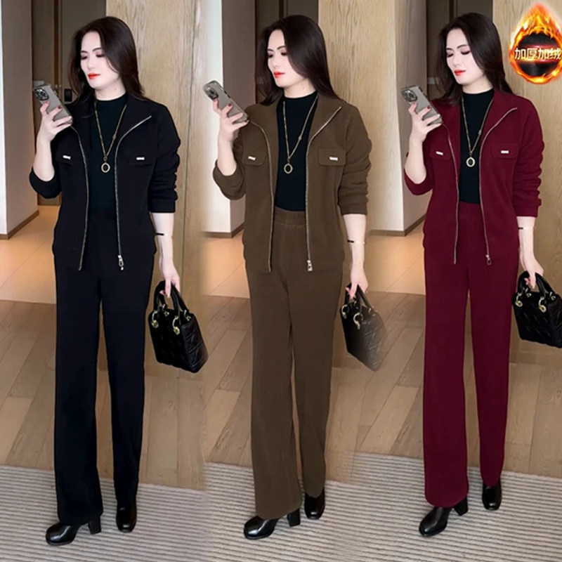 高档加绒加厚套装女新款冬季搭配一整套40减龄巨好看的两件套冬装