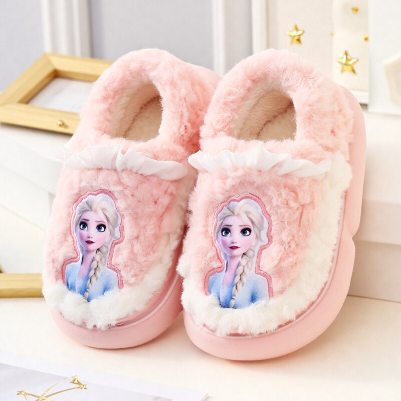 艾莎公主儿童棉拖鞋包跟迪士尼冬季冰雪女童居家软底防滑女孩棉鞋
