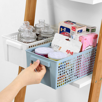 桌面零食收纳筐镂空置物篮手提长方形塑料框储物杂物盒筐子篮子