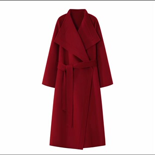 【普希金诗】马年限定复古新年红 100绵羊毛翻领冬季毛呢大衣外套