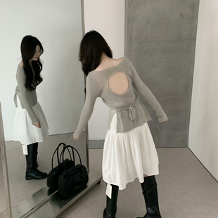 grapestone 葡萄籽-26年春款韩系设计款露背绑带收腰小衫pt0852
