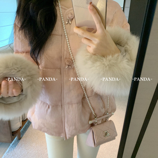 狐狸毛球保暖羽绒服外套77037 口毛茸茸 PANDA 缎面质感好绝袖