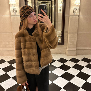 北麋 梦幻 老钱风定染霜色獭兔毛皮草外套女短款秋冬毛毛大衣