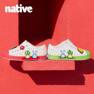 亲子洞洞鞋 儿童鞋 Jefferson兔子印花雨鞋 溯水鞋 沙滩鞋 native新款