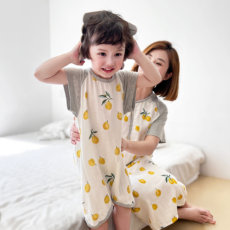 亲子睡衣!薄款竹棉纱布家居服 宝宝夏季睡袋 柔软透气可哺乳睡裙
