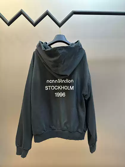 Top-Tier Version! Ac Style Spring and Autumn Trendy Brand Spray-Painted Vintage Logo Hooded Sweatshirt, Pure Cotton Pullover Long-Sleeve Hoodie for Couples
