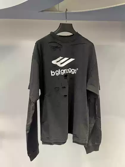 [280g] Paris Trendy Brand New 3B Letter Print Fake Two-Piece Ripped Loose Long-Sleeved T-Shirt for Men and Women