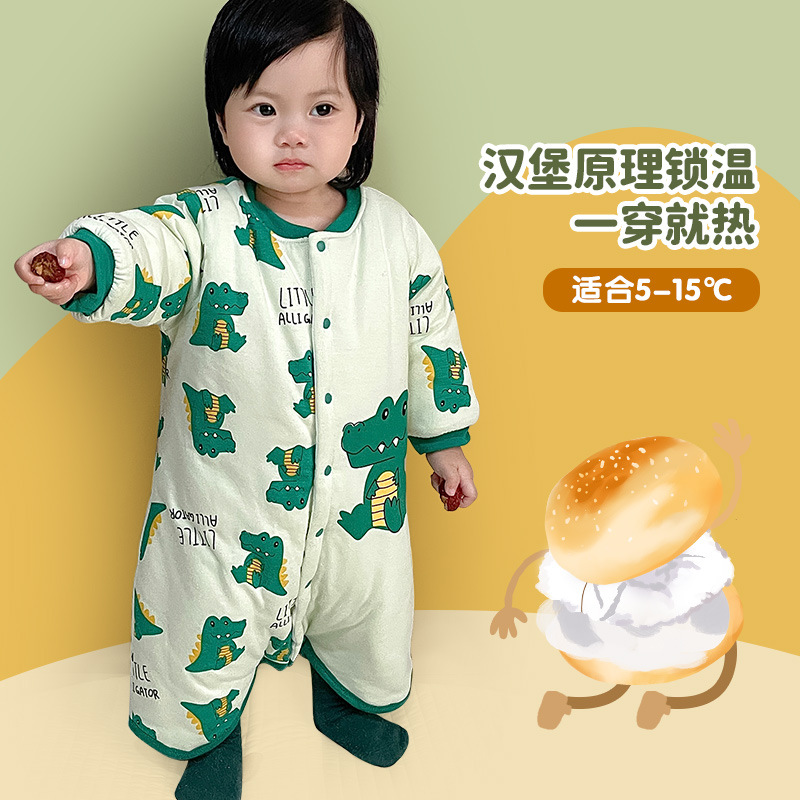 婴儿睡衣秋冬季加厚a类保暖棉衣睡袋男女宝宝连体衣服长袖睡袍冬
