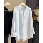 女中长款 ins小众翻领绑带门襟衬衫 宽松显瘦衬衣裙潮 新款 2026春季