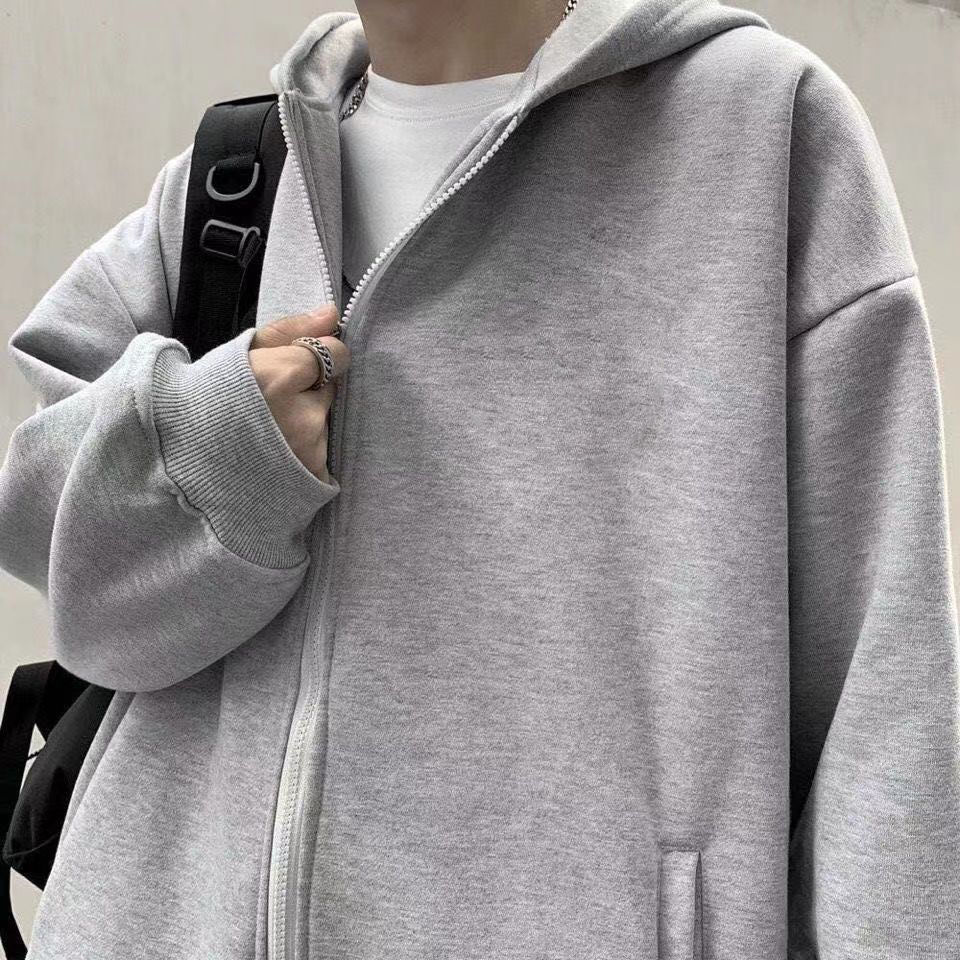 秋冬季港风卫衣男连帽开衫韩版潮流学生加绒外套宽松运动休闲上衣