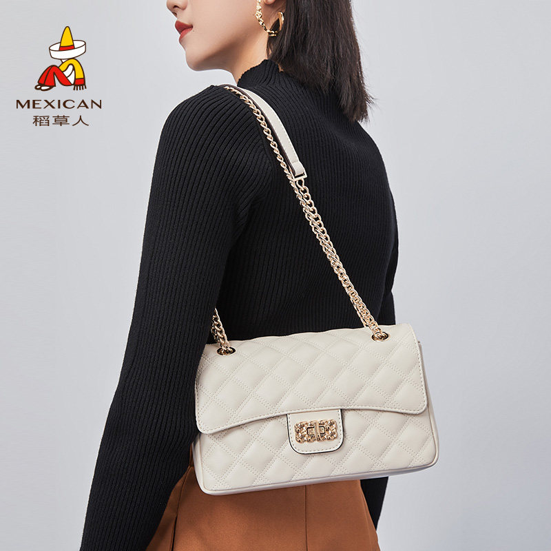 稻草人小香风包包女秋冬2023新款菱格链条包高级感小众时尚斜挎包
