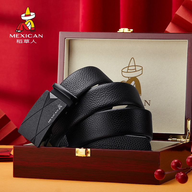 稻草人皮带男士真皮自动扣商务纯牛皮中年腰带轻奢高档正品裤带潮