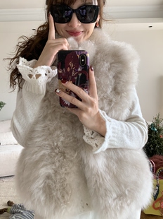 夏罗罗设计师原创牛货 米灰色100%山羊绒皮毛一体马甲 两面穿皮草