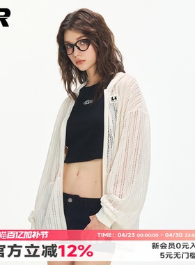 【明星同款】ER杜宾犬镂空连帽罩衫2026秋美式设计感轻薄透气外套