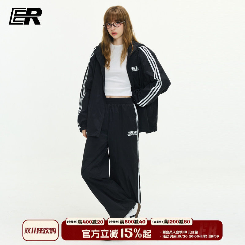 ER运动风三条杠防晒裤子男2026春秋潮牌美式户外登山防晒服套装