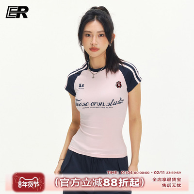 ER美式字母插肩短袖t恤女2026夏季修身半袖辣妹运动短款上衣