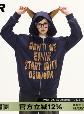 ER斑驳标识字母卫衣开衫2026春季杜宾犬美式休闲潮牌情侣运动帽衫