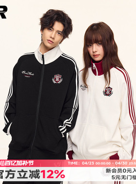 ER华夫格撞色条纹卫衣春秋高街潮牌户外运动休闲宽松情侣开衫外套