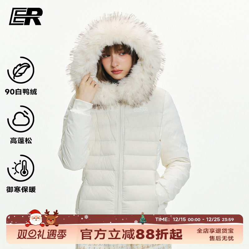 ER大毛领连帽排骨羽绒服冬季新款潮牌美式户外防寒保暖面包服外套