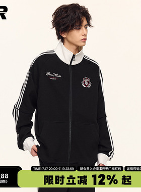 【明星同款】ER撞色条纹立领开衫卫衣男春美式潮牌运动运动服外套
