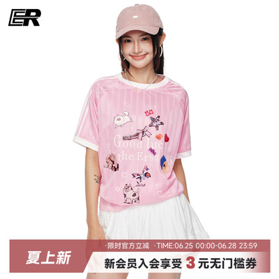 ER撞色条纹萌宠乐园印花短袖T恤