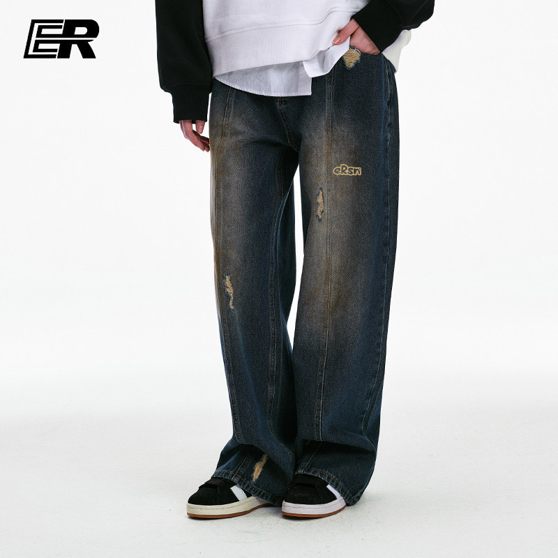 【明星同款】ER水洗复古做旧牛仔裤男2026春秋新美式高街长裤子