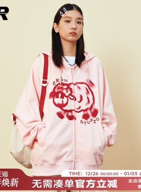 【陈浚铭同款】ER奔跑小羊开衫卫衣连帽外套情侣款2026秋美式复古