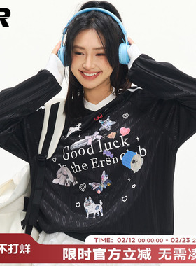 【张函瑞】ER萌宠乐园V领长袖t恤泽西风潮牌美式户外运动情侣球服