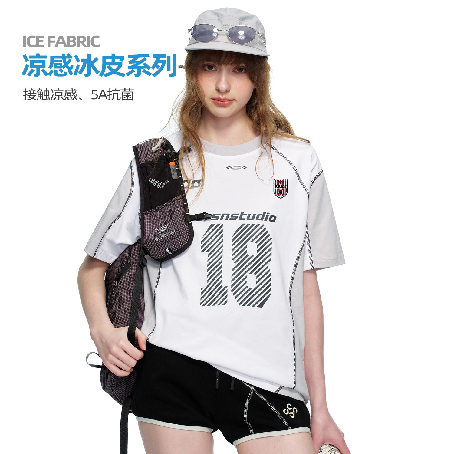 ER凉感撞色印花刺绣抗菌短袖T恤18号球衣夏季户外运动健身上衣