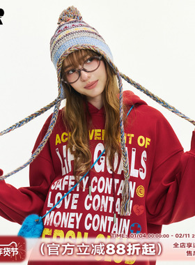 【汪俊熙】ER斑驳字母印花连帽卫衣男2026秋季宽松复古重磅情侣装