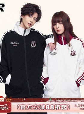 【明星同款】ER泽西风徽章华夫格条纹撞色立领卫衣外套运动套装