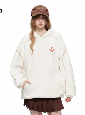 ER美式休闲风运动条纹落肩袖卫衣男女同款春季潮牌情侣连帽外套