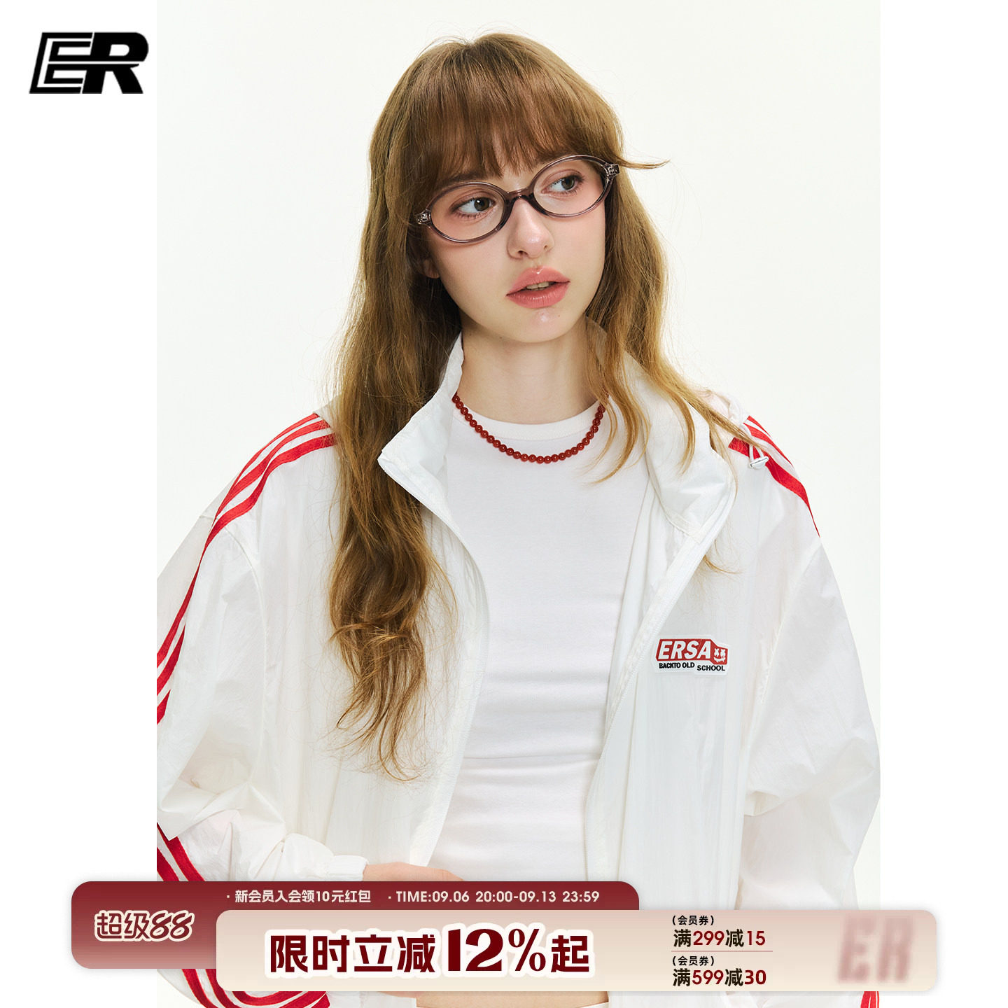 ER美式复古薄款连帽防晒衣外套女夏季宽松运动休闲三条杠情侣装