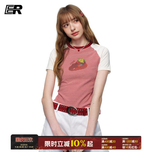 ER美式复古Y2K草莓短袖T恤女