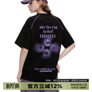 国潮半袖 ER运动线条字母印花短袖 潮牌情侣装 美式 上衣 T恤男女夏季